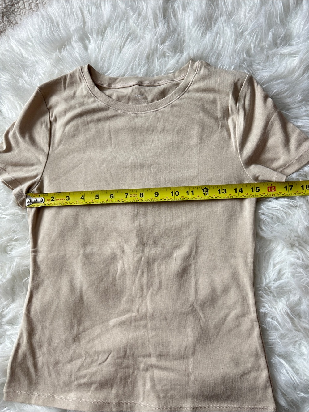 Women's Short Sleeve Crewneck Top - Beige - Picture 3 of 5
